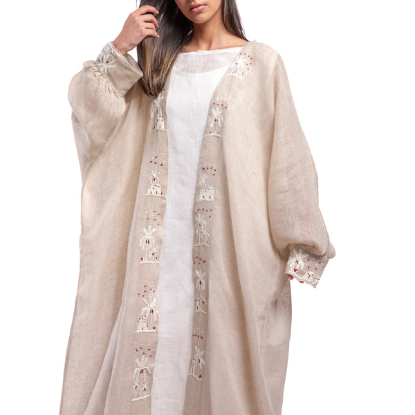 Embroidered linen Jalabiya JL004. قفطان كتان مطرز