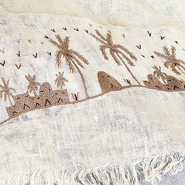 Rustic Gold Embroidered Linen Shawl L452 شال كتان مطرز ذهبي ريفي