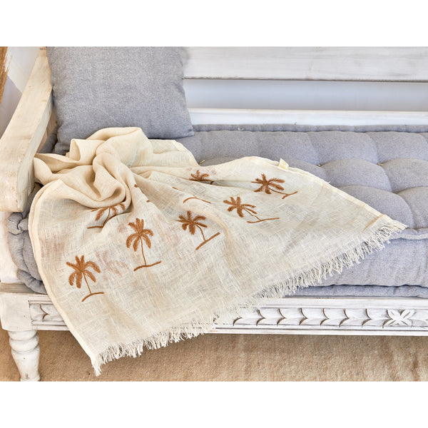 Rustic Gold Embroidered Linen Shawl L462 شال كتان مطرز ذهبي ريفي