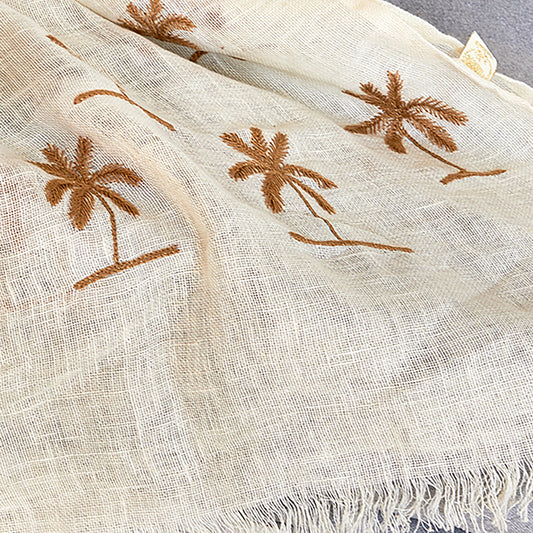 Rustic Gold Embroidered Linen Shawl L462 شال كتان مطرز ذهبي ريفي