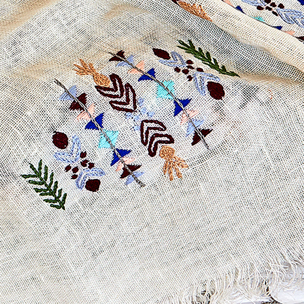 Geometric colors Embroidered Linen Shawl L471 شال كتان مطرز الوان هندسي