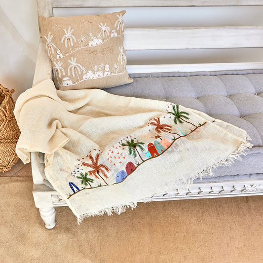 Rustic colors embroidered Linen Shawl L451 شال كتان مطرز الوان ريفي