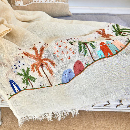 Rustic colors embroidered Linen Shawl L451 شال كتان مطرز الوان ريفي