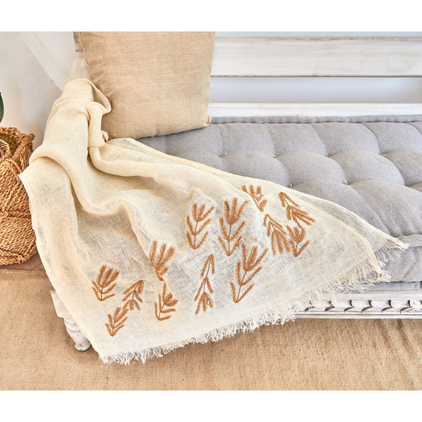 Rustic Gold Embroidered Linen Shawl L463 شال كتان مطرز ذهبي ريفي