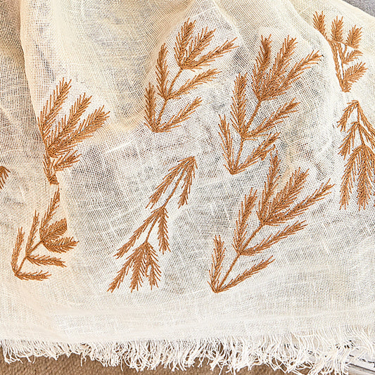 Rustic Gold Embroidered Linen Shawl L463 شال كتان مطرز ذهبي ريفي