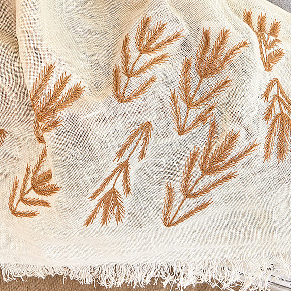 Rustic Gold Embroidered Linen Shawl L463 شال كتان مطرز ذهبي ريفي