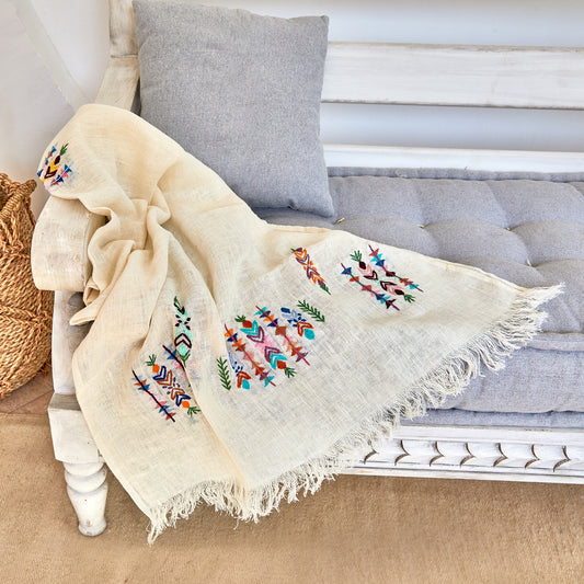 Geometric colors Embroidered Linen Shawl L481 شال كتان مطرز الوان هندسي