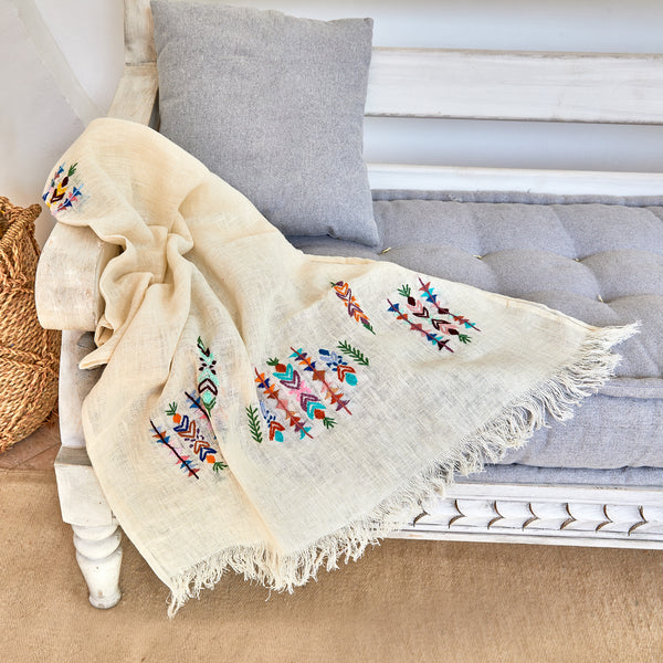 Geometric colors Embroidered Linen Shawl L481 شال كتان مطرز الوان هندسي