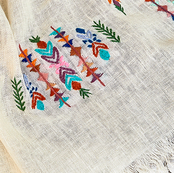 Geometric colors Embroidered Linen Shawl L481 شال كتان مطرز الوان هندسي