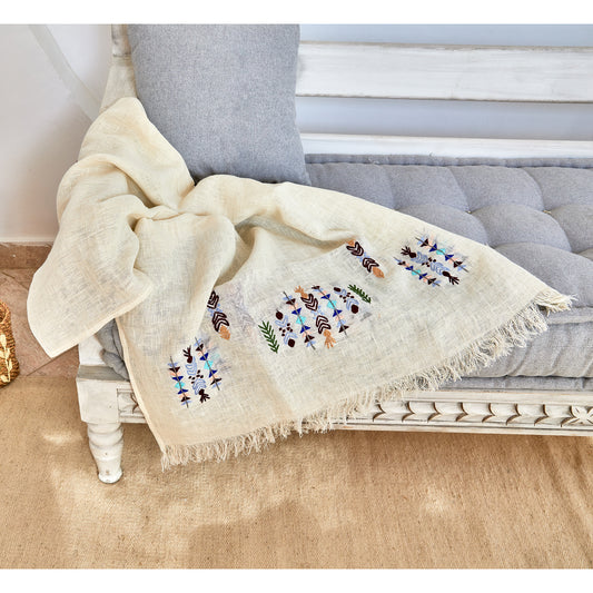 Geometric colors Embroidered Linen Shawl L471 شال كتان مطرز الوان هندسي