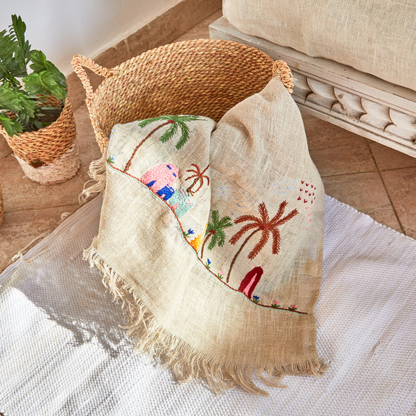 Rustic colors embroidered Linen Shawl L451 شال كتان مطرز الوان ريفي