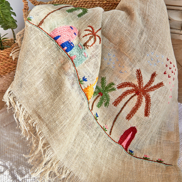 Rustic colors embroidered Linen Shawl L451 شال كتان مطرز الوان ريفي