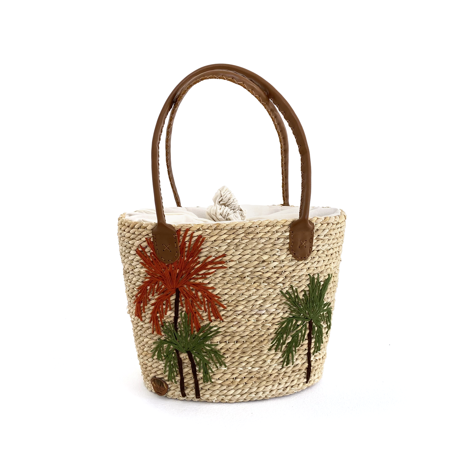Embroidered Corn Bag with leather handle حقيبة مطرزة بيد جلد